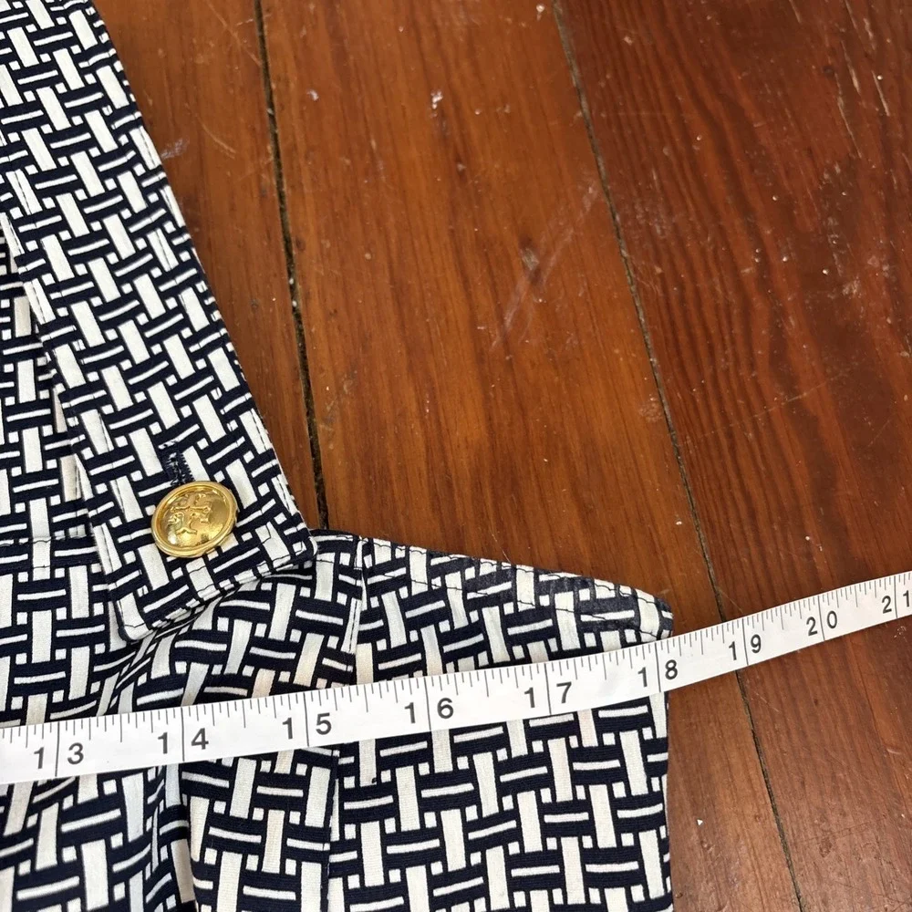 TORY BURCH Cameron Suspenders Ivory Navy Dress Knee Length Sleeveless Size 14